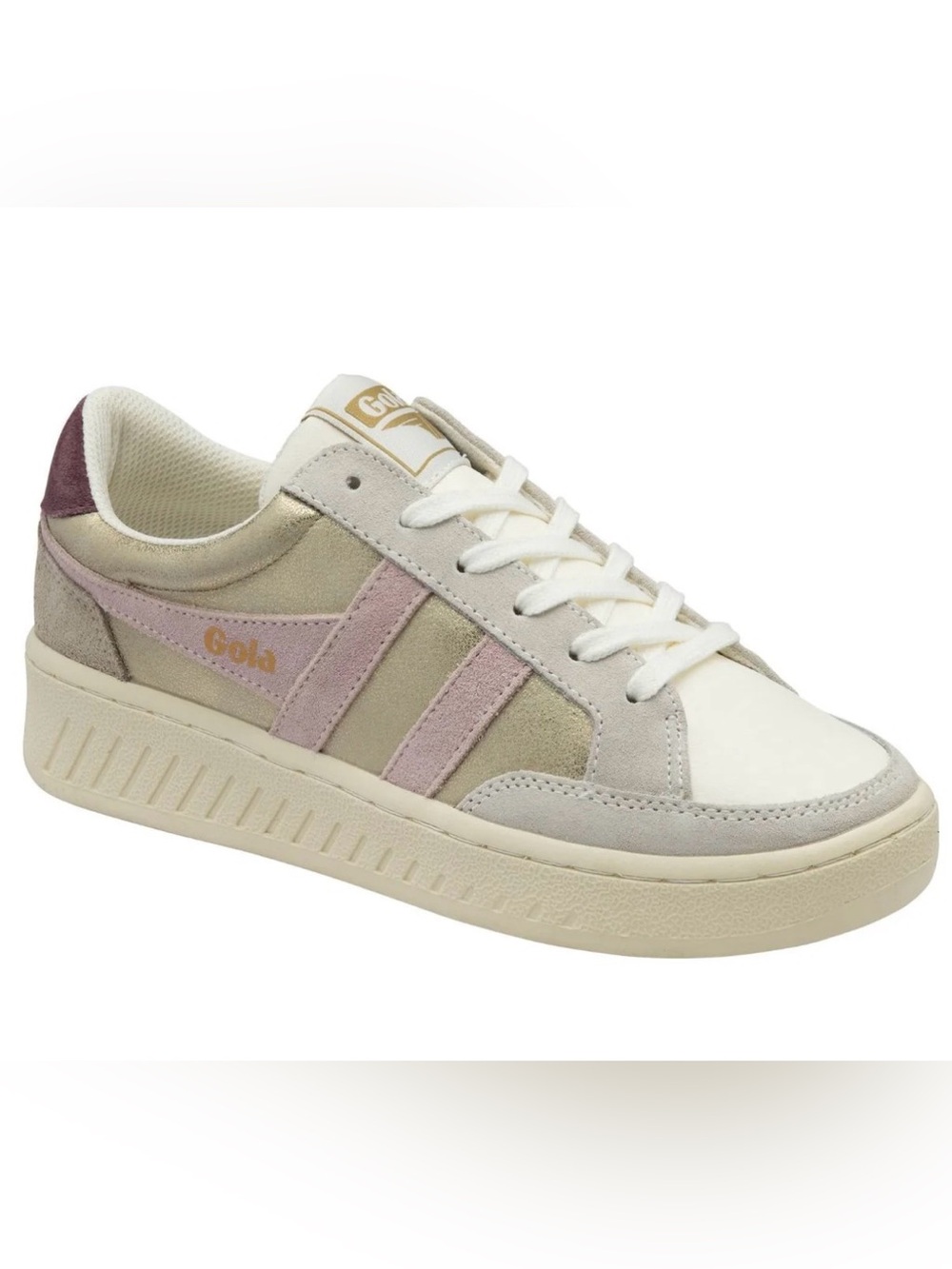 Gola Superslam Blaze Women's Cream, Pink & Gold Suede Retro Trainer
